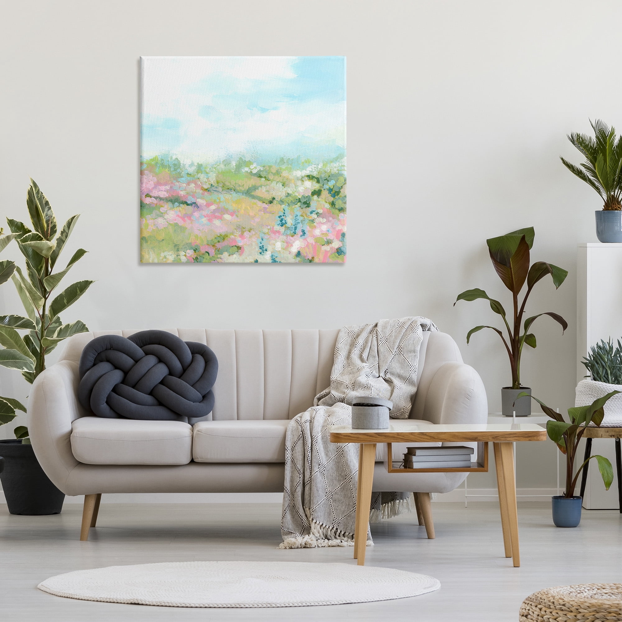 Stupell Industries Pastel Cloudy Meadow Landscape Painting Gallery Wrapped Canvas Art Print Wall Art, 36 x 36