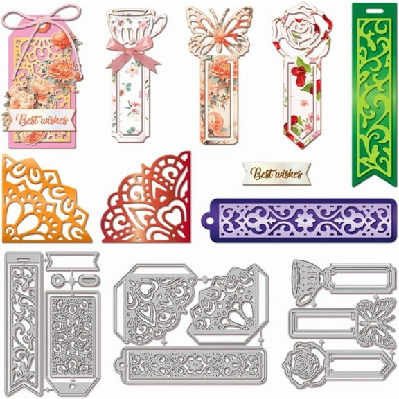 1set Bookmark Theme Carbon Steel Cutting Dies Stencils for Scrapbooking Photo Album Decorative Embossing Paper Card Mixed Shapes 84~107x115~137x0.8mm 3pcs/set