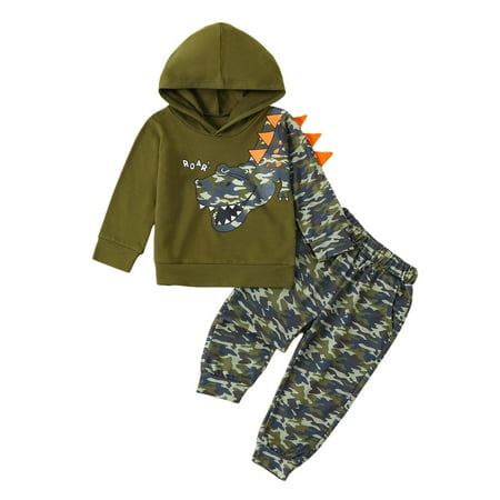 

WUXIAN Toddler Boys Winter Long Sleeve Cartoon Dinosaur Printed Tops Pants 2PCS Outfits Trousers Set Infants Baby Children Versatile Dailywear