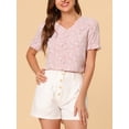 thumbnail image 5 of INSPIRE CHIC Women's Button Shirt V Neck Full Placket Short Sleeve Floral Tops M Pink, 5 of 6