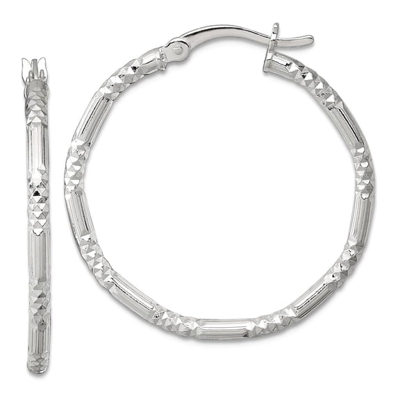 Polished Sparkle-Cut Textured 30x2.25mm Round Hoop Earrings 31.45x30mm Wide 2.05mm Thick Hoop Earring for Women