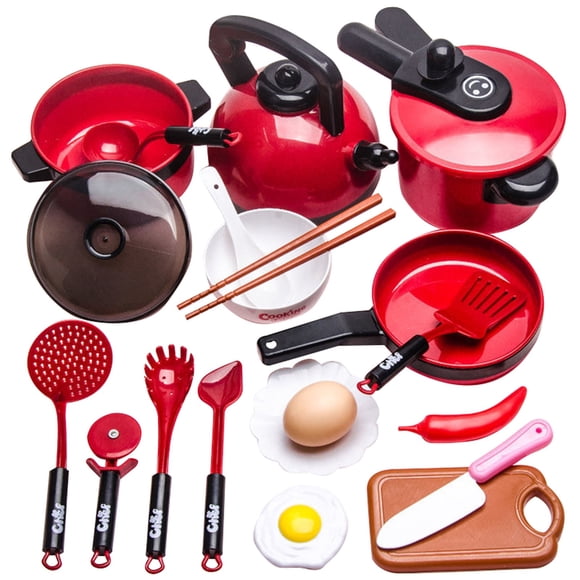 TIELUTT Children's Toys Kitchen Toy Set Children's Cooking Toy Pot Pot Utensils Cookware Player Toys Girl Boys Rot 30 Cm