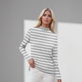 thumbnail image 4 of Women's Striped Long Sleeve T-Shirts Casual Crewneck Soft Stretchy Top Classic Fit for Daily Wear Lightweight Comfort Outfits ,Light Gray 2XL, 4 of 5