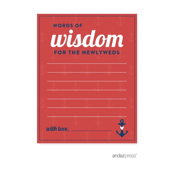 Words of Wisdom - Newlyweds Nautical Ocean Adventure Wedding Cards Guest Book Alternative, 20-Pack