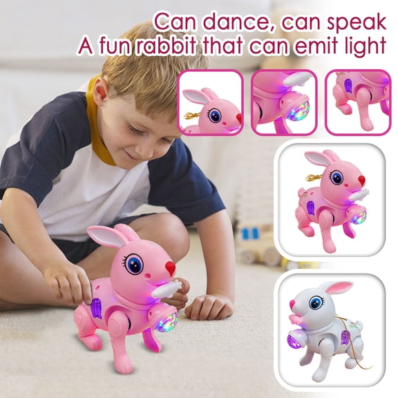 Easter Decorations Dancing Singing Bunny Toy with LED Lights Pink, 6.7" Interactive Easter Rabbits Gift , Musical Light Up Plush Bunny Easter Decoration Toy Pink