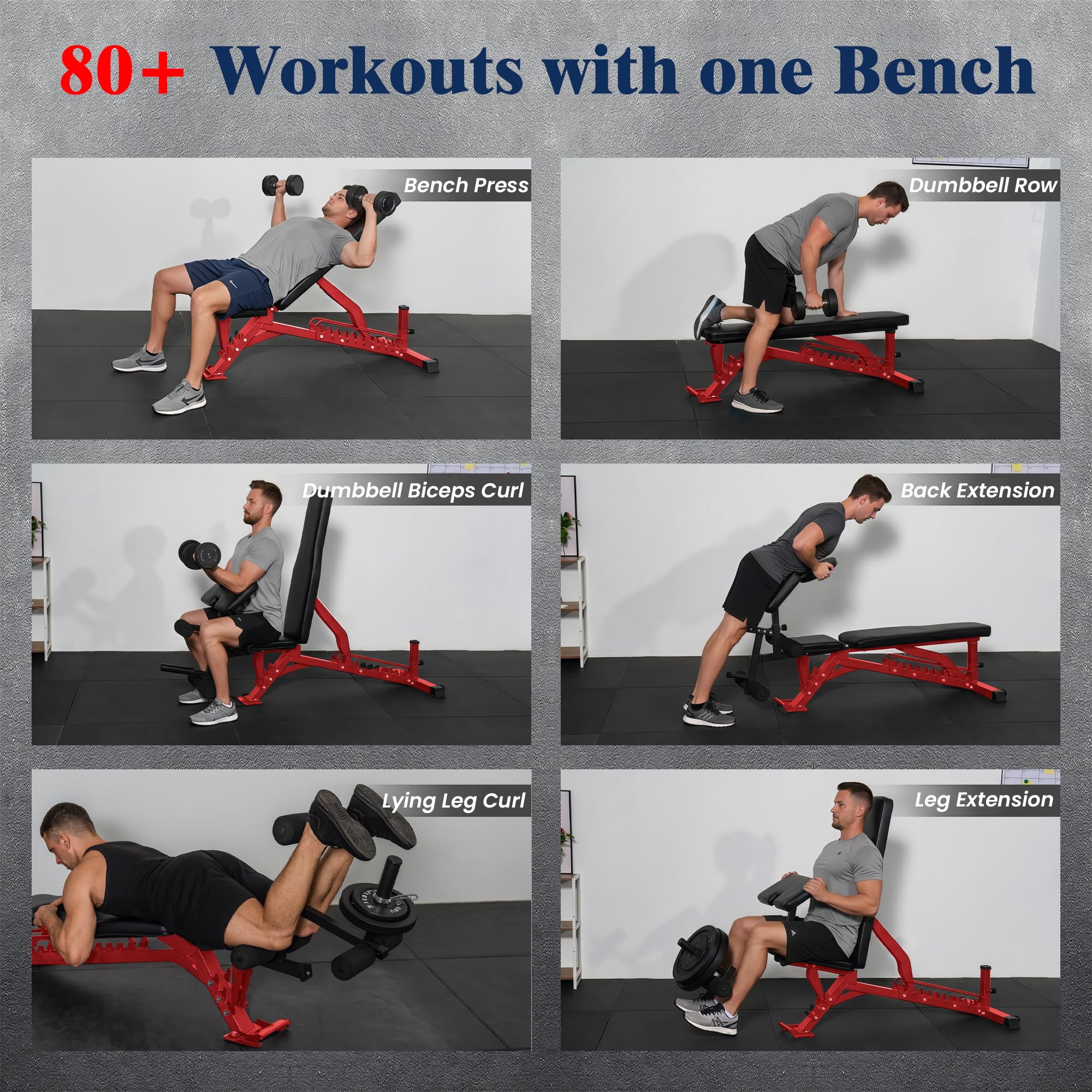 Adjustable Weight Bench, Adjustable Flat Incline Decline Home Gym Bench, Heavy-Duty 12-Gauge Steel Frame with Leg Extension and Preacher Pad for Small Space Apartment Room