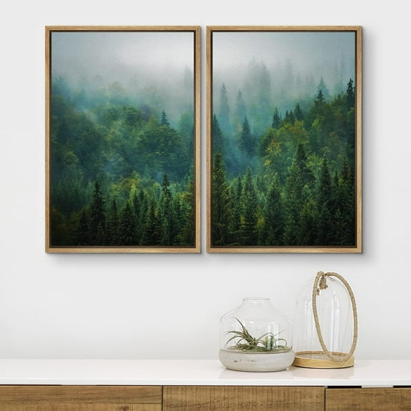 IDEA4WALL Framed Wall Art Print Set Aerial View of Green Forest Nature Wilderness Photography Realism Rustic Landscape Colorful Dark for Living Room, Bedroom, Office - 24"x36"x2 Natural