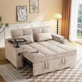 thumbnail image 4 of 3-in-1 Sleeper Sofa,65" Loveseat Sofa Bed, 2 Seater Convertible Small Couch with 360° Swivel Side Table and USB,Chenille Pull Out Bed ,Khaki, 4 of 7