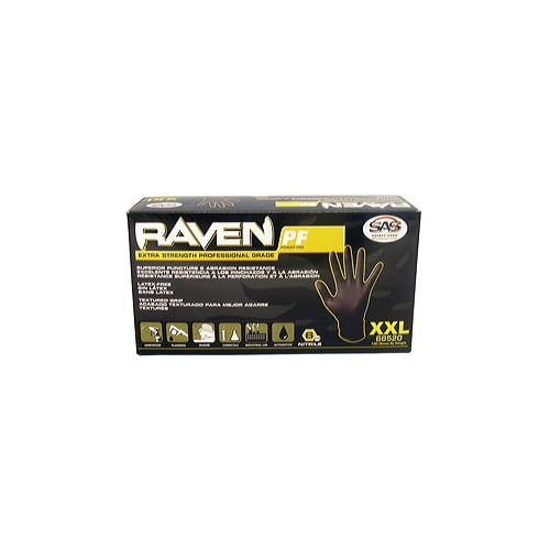66519 Raven PowderFree Disposable Black Nitrile 6 Mil XLarge Gloves