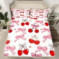 thumbnail image 2 of Feelyou Girly Pink Bowknot Queen Sheet Sets fo Kid, Yummy Bow Cherry Flat Sheet, Cartoon Princess Ribbon Queen Fitted Sheet, Microfiber Bedroom Decor, 4-Piece, 2 of 7