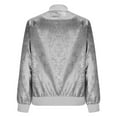 thumbnail image 4 of Stichou Bomber Jacket for Women Trendy Sparkly Coats for Nights Going Out Casual Spring Fall Outerwear Zip Up Gray XS, 4 of 7