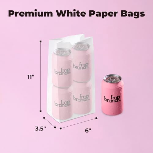 Fit Meal Prep 500 Pack 6 lb White Paper Lunch Bags, 11 x 6 x 3.5" Premium White Paper Bags Bulk for Small Business, Recyclable Snack Sacks, Durable Grocery Bag for Food Storage, Packing