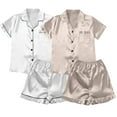 thumbnail image 1 of Women's 4PC Pajama Set - Ribbed Jacquard Stripe, Short Sleeve Shirt & Shorts, Machine Washable, M-XXL Sizes, 1 of 3
