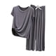 thumbnail image 1 of KIHOUT Conjunto de pijama de dos piezas de verano para mujer, liso, de talla grande, con cuello redondo, manga corta y pantalones capri con cintura elástica, holgado y cómodo, conjunto de pijama, 1 of 3