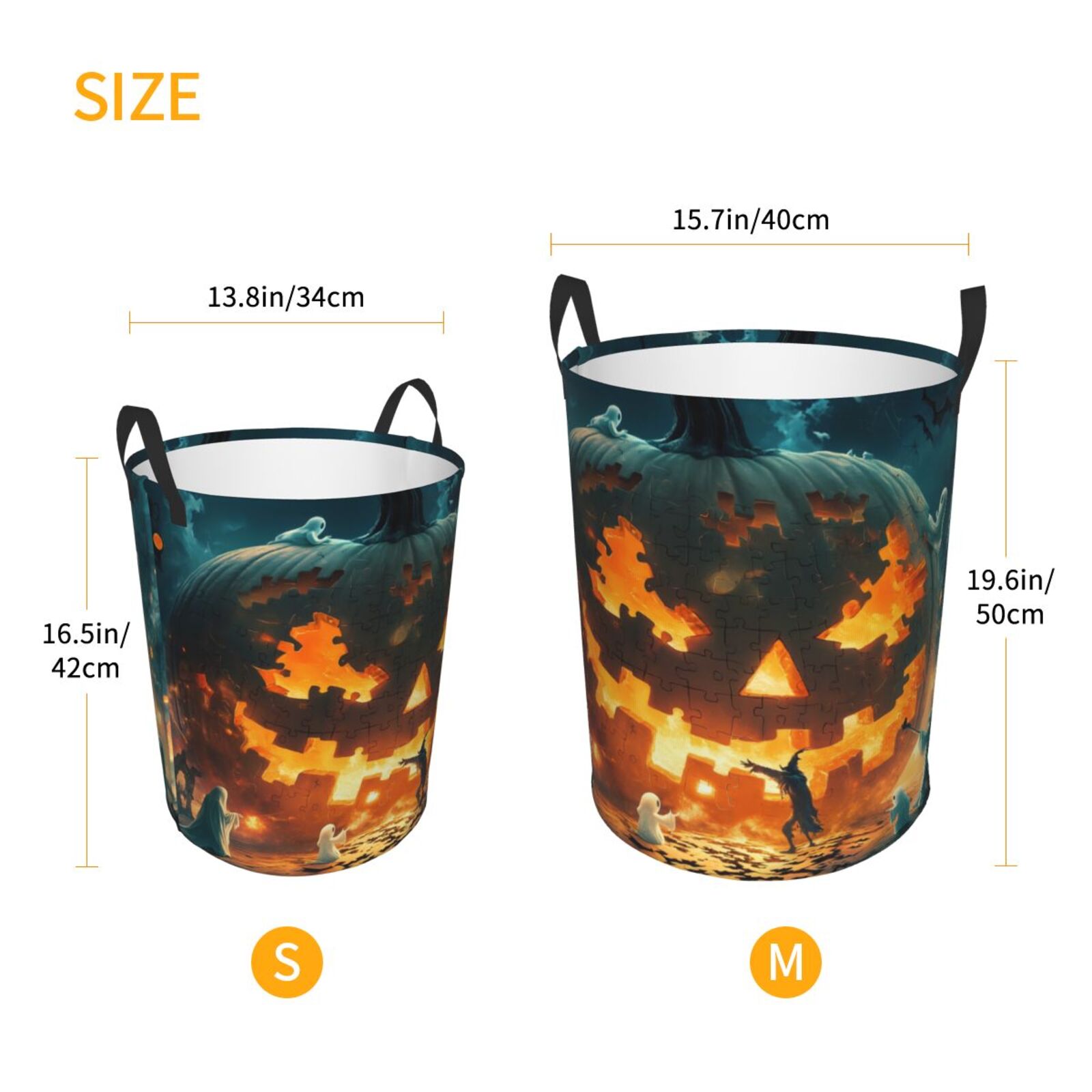 Large Laundry Basket with Handles - Halloween Ghost Puzzle Pumpkin A Kids Baby Dirty Clothes Laundry Hamper for Bedroom Aesthetic