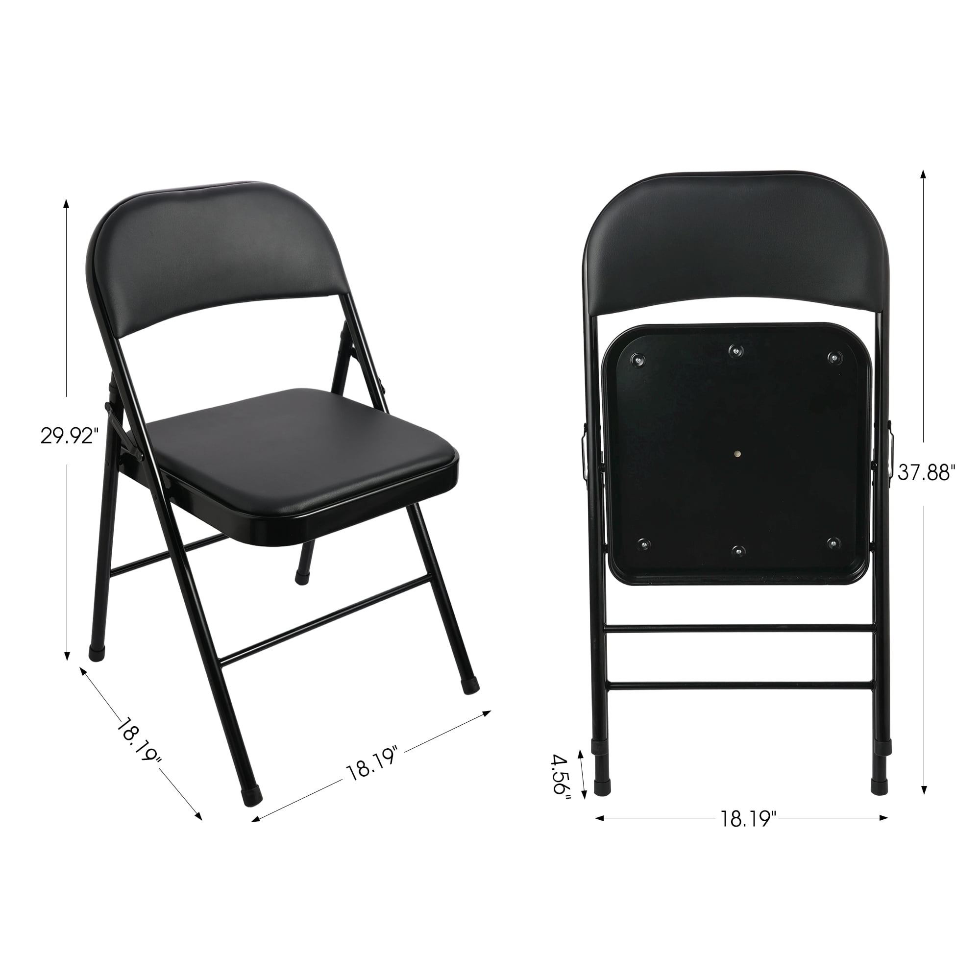 Mainstays Deluxe Vinyl Padded Seat and Back Folding Chair, Black (Set of 4)