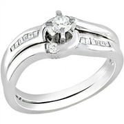 1/4 Carat T.W. Round and Baguette Diamond Bridal Ring Set in Sterling Silver