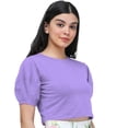 thumbnail image 3 of eloria Women's Casual Blouse Tops, Ruffle Puff Sleeve, Round-Neck Top Color: Light Purple | Size: XXXL, 3 of 6