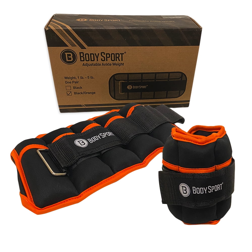 Body Sport 1 Pound – 5 Pound Black/Black Adjustable Ankle Weights for