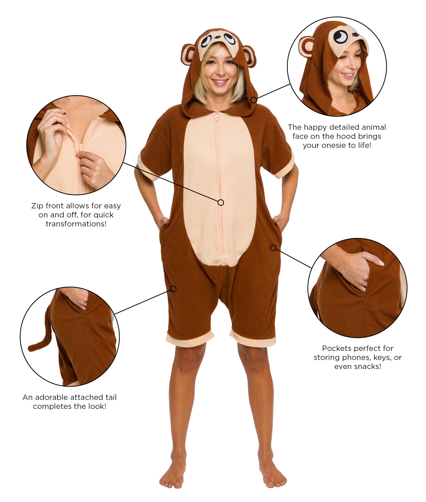 Adult One Piece Summer Costume Romper Monkey Short Sleeve Animal Pajamas