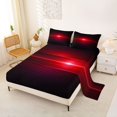 thumbnail image 2 of Manfei Gradient Horizontal Line Bed Sheets, Glowing Neon Light Fuul Size Sheets, Red and Black, Black Reversible 4 Pieces1 Flat Sheet + 1 Fitted Sheet + 2 Pillowcases, 2 of 6