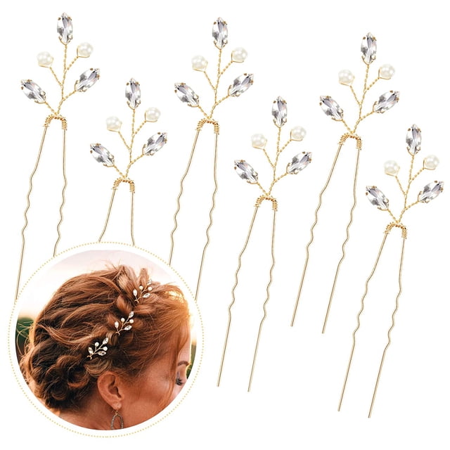 6 piezas de perlas de cristal ShuxiuWang horquillas para el pelo con diamantes de imitación dorado