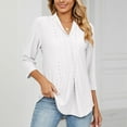 thumbnail image 2 of Besolor Womens 3/4 Sleeve Tunic Tops Elegant Lapel V Neck Eyelet Summer Shirts Casual Loose Going out Blouse, 2 of 8