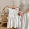 thumbnail image 4 of PEZHADA Short Sleeve Ruffle Dress Children Solid Color Loose Girl Ruffle Sleeve Princess Dress Round-Neck Sleeveless Round-Neck Dress Dress For Girls 5-6 Years, 4 of 9