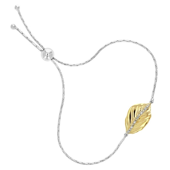 Vir Jewels 1/20 CTTW Diamond Bolo Bracelet Yellow Gold Plated over Sterling Silver Leaf Female Adult