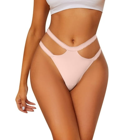 YHGFVOKJ Womens Underwear Fashion Sexy Solid Low Waist Solid Color Briefs Lace No Show Breathable V-waisted T Panties Thongs Women Underwear Pink L