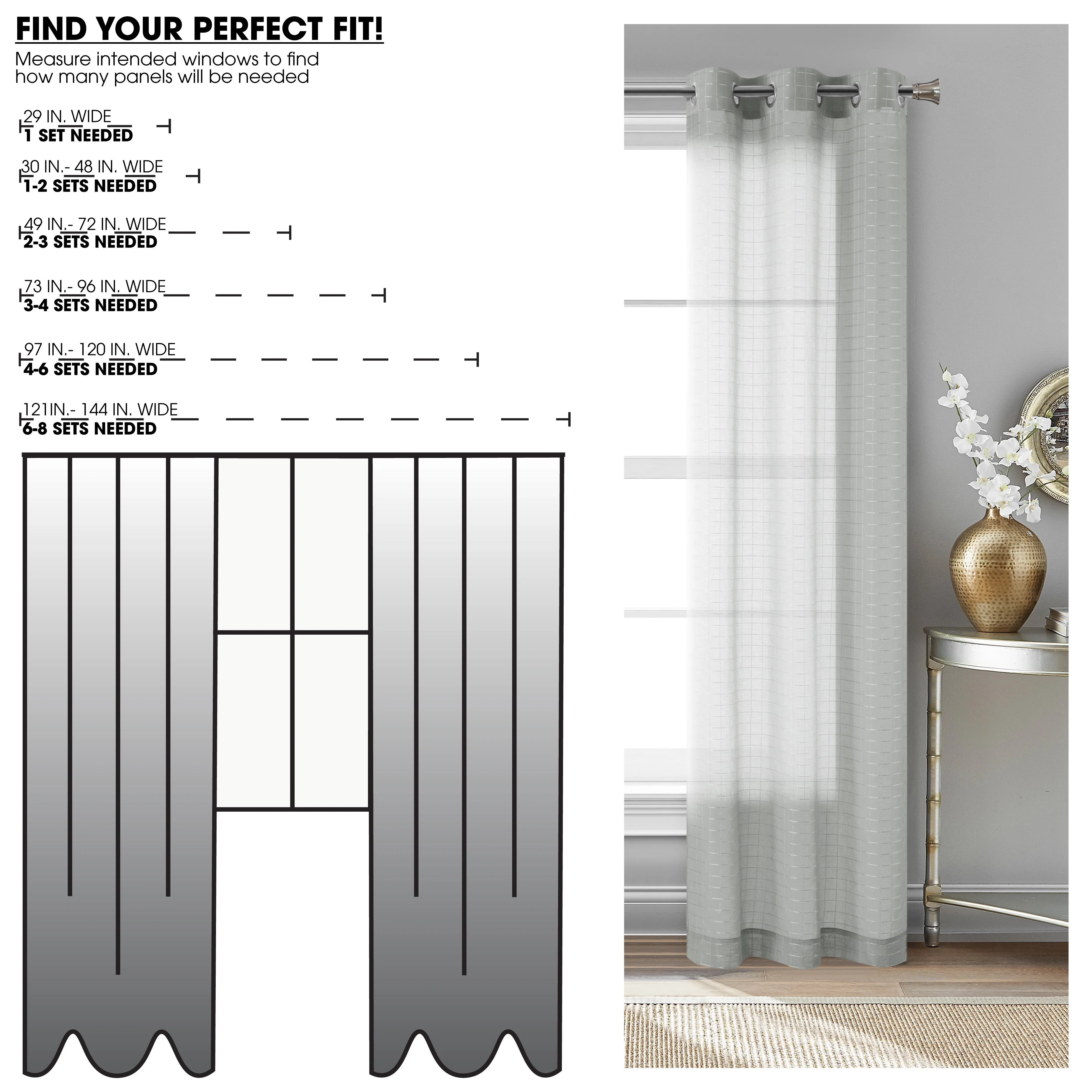 (2 pack) Mainstays Windowpane Sheer Curtain Panel Pair, Set of 2, Soft Silver, 38" W x 84" L