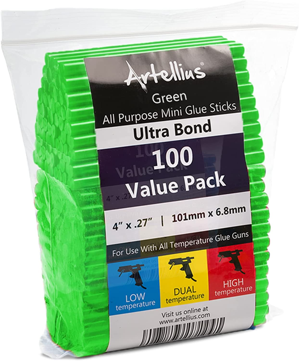 100 Pack Color Hot Glue Sticks. Green Colored Glue Gun Sticks. Hot Melt