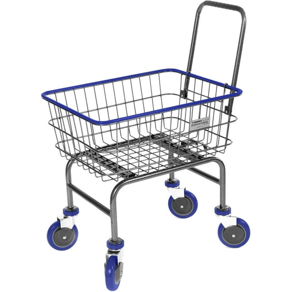 Rolling Laundry Cart with Wheels, Metal Wire Basket, Heavy Duty Utility Cart (Blue)