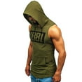 thumbnail image 3 of Puntoco Mens Clothing Clearance,Men Fitness Muscle Print Sleeveless Hooded Bodybuilding Pocket Tight-Drying Tops Army Green, 3 of 9