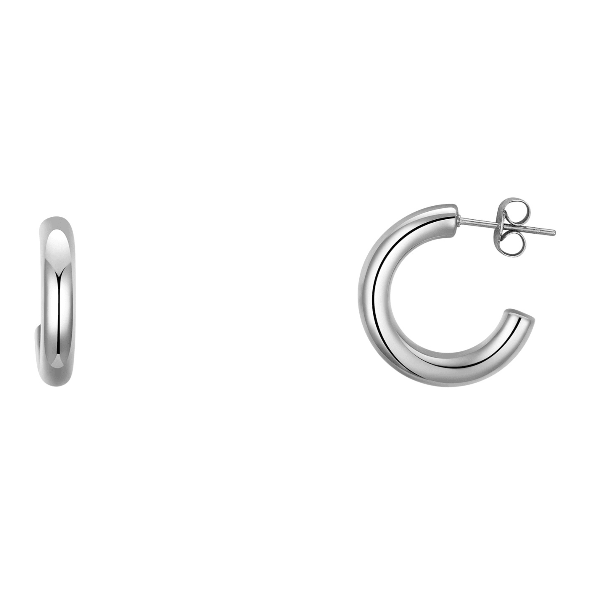 Believe by Brilliance Women's Fine Silver Plated Crystal and Plain Chunky Post Hoop Earring Set