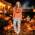 thumbnail image 2 of Family Pajamas Matching Sets - 2 piece Pumpkin Face Short Sleeve Top and Pants, Holiday Loungewear Outfit, Halloween Pajamas for Family for L Pjs, 2 of 8