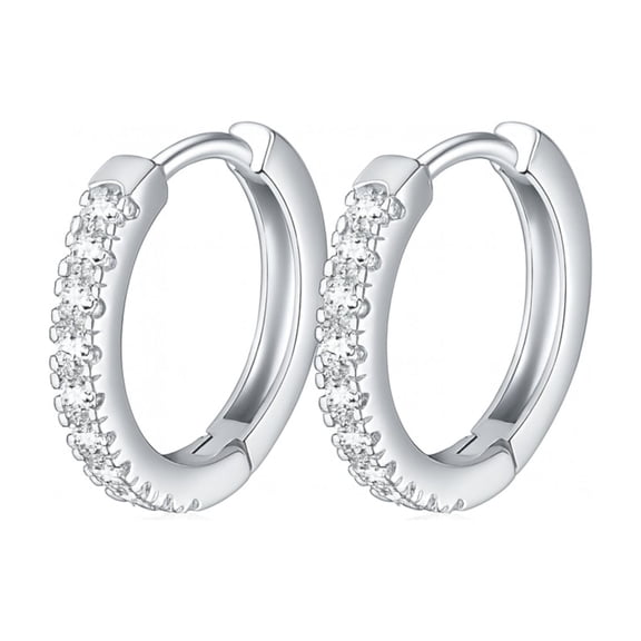 Small Huggie Hoop Earrings for Women 10mm White Gold Plated CZ Body Jewelry by Ginger Lyne Collection