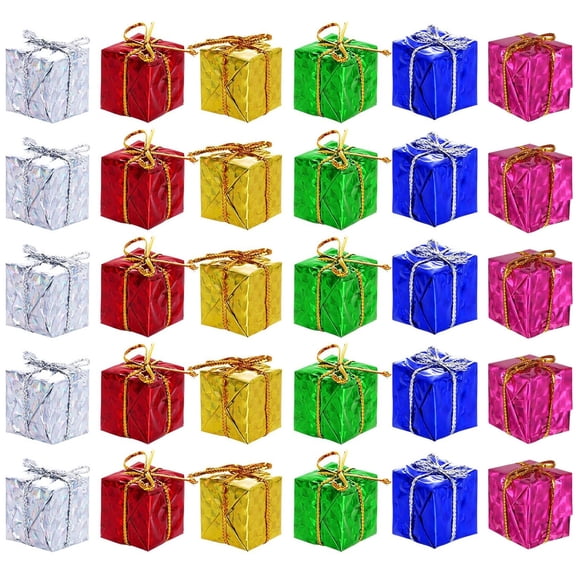 24 Pcs Christmas Tree Decorations Mini Presents for Crafts, Bexikou Christmas Tree Small Gift Boxes,Hanging Tiny Wrapped Presents for Xmas Party Decor(1.57 in,Vibrant Color)