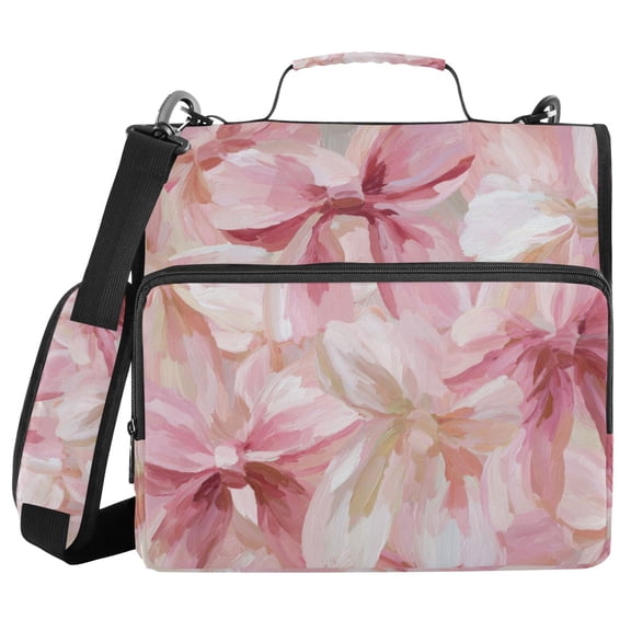 Oil Painting Pink Bows Binder Bag with Shoulder Strap 3 Ring Zipper Binder File Folder Document Storage