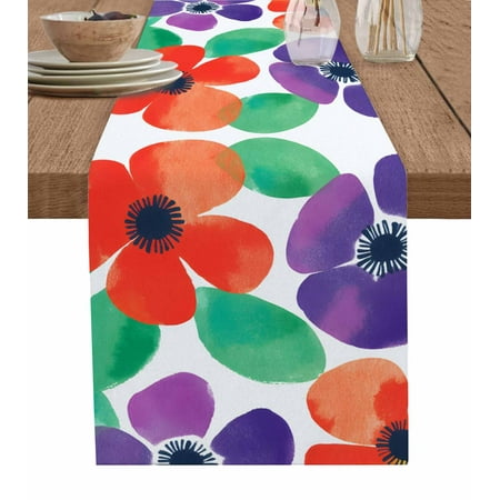 

Table Runner Dresser Scarf 14 x 72 Inch Spring Floral Abstract Colorful Watercolor Flowers Leaf Table Runners Non-Slip Heat Kitchen Dining Table Decor for Indoor Outdoor Home Party Decoration