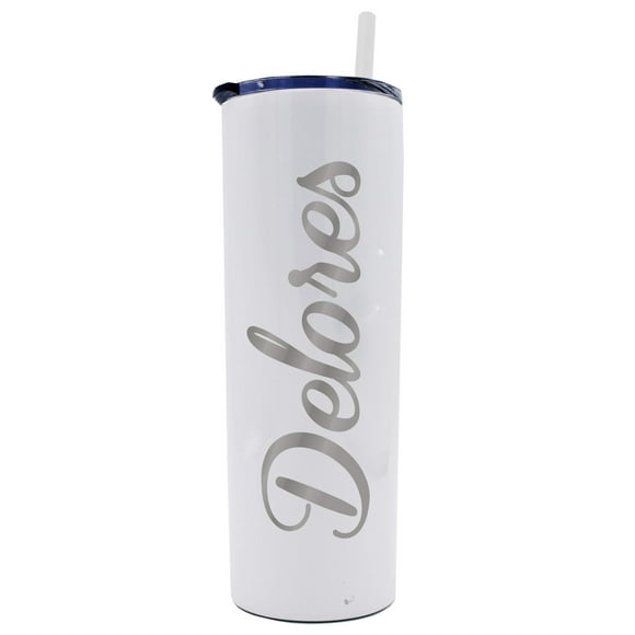 My Personal Memories Custom Engraved Skinny Stainless Steel 20 oz. Tumbler with Matching Straw and Lid - Personalized Drink Cup Gift for Bridesmaids, Her, Wife (White)