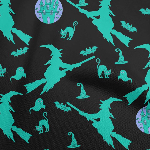 oneOone Cotton Poplin Turquoise Green Fabric Halloween Craft Projects Decor Fabric Printed By The Yard 56 Inch Wide