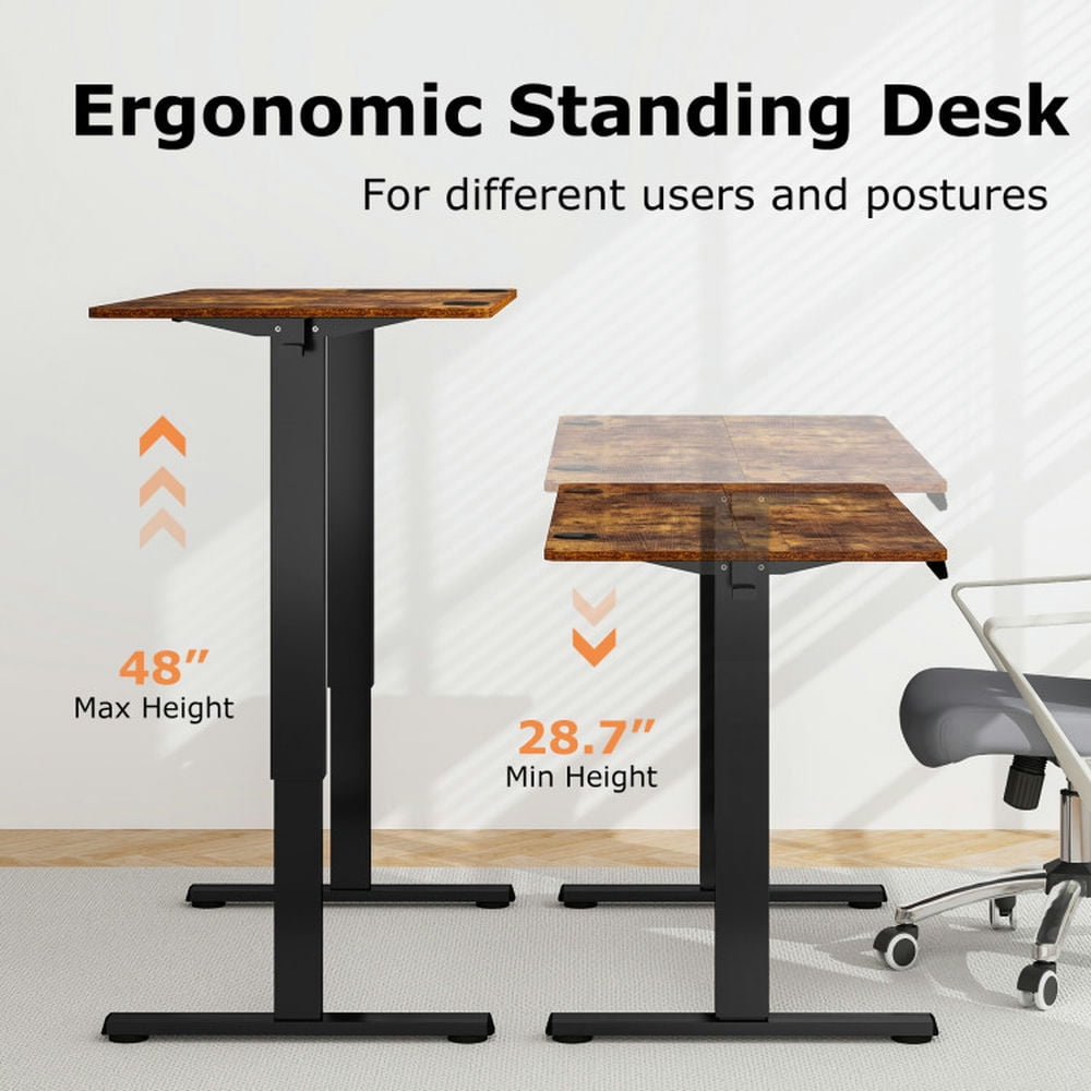 Demi Bonn Electric Standing Desk with 3 Memory Height Settings and 2 Hanging Hooks and Cable Management, Small Home Office Desk Study Writing Table, Brown