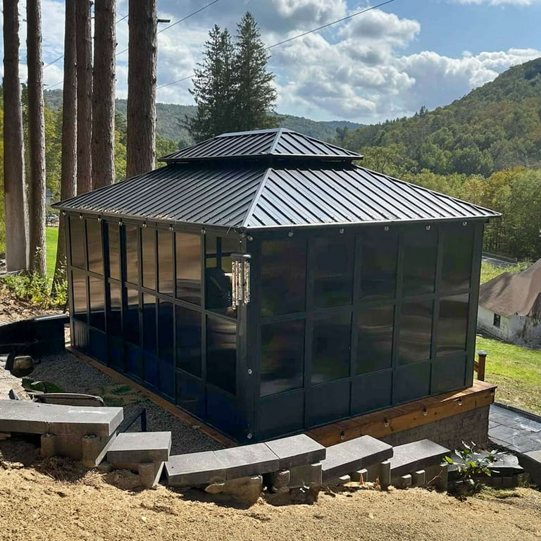 PURPLE LEAF 12' X 16' Sunroom Hardtop Gazebo Solarium Galvanized