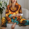 thumbnail image 6 of Honeii Deep Yellow Colorful Sunflower print Women's Pajama Sets Long Sleeve Button Down Sleepwear Nightwear Soft Pjs Lounge Sets-X-Large, 6 of 7