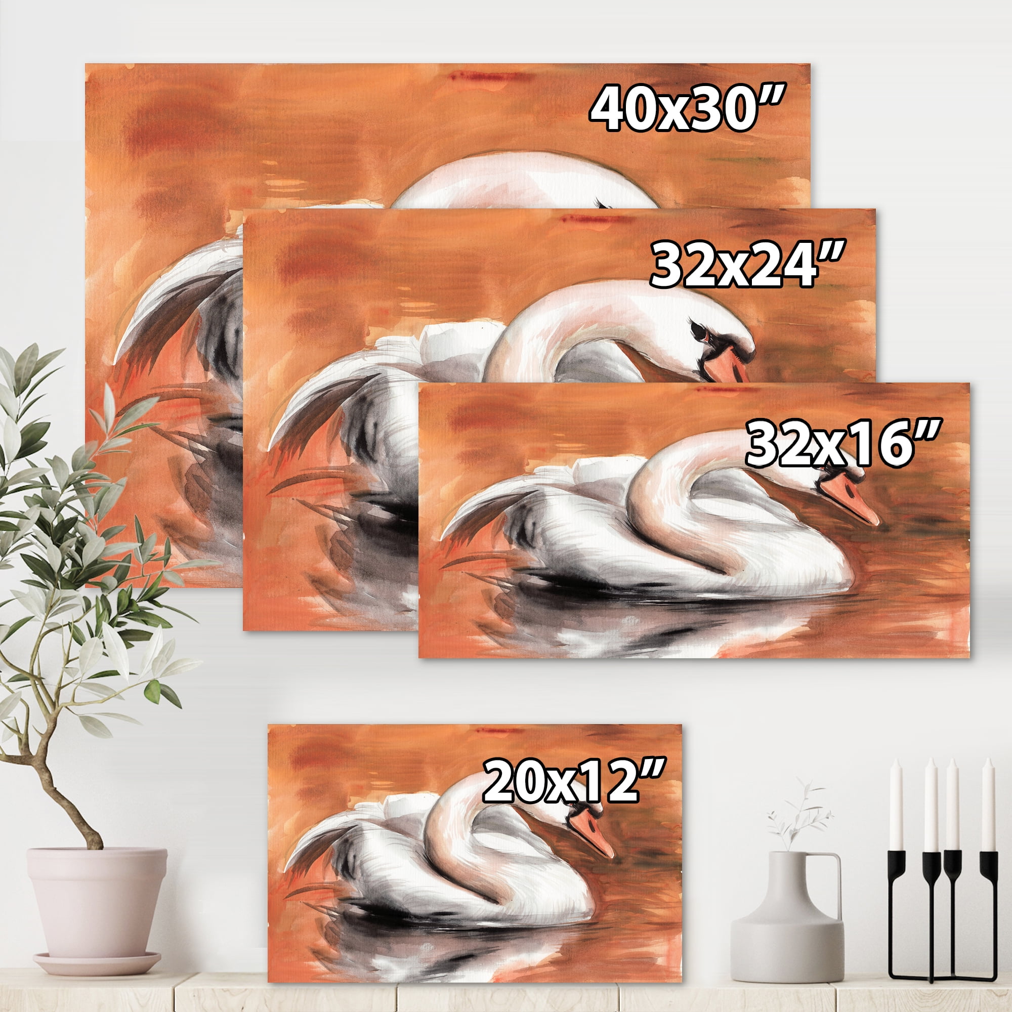 Designart ' Close Up Swan On The Water ' Traditional Canvas Wall Art Print