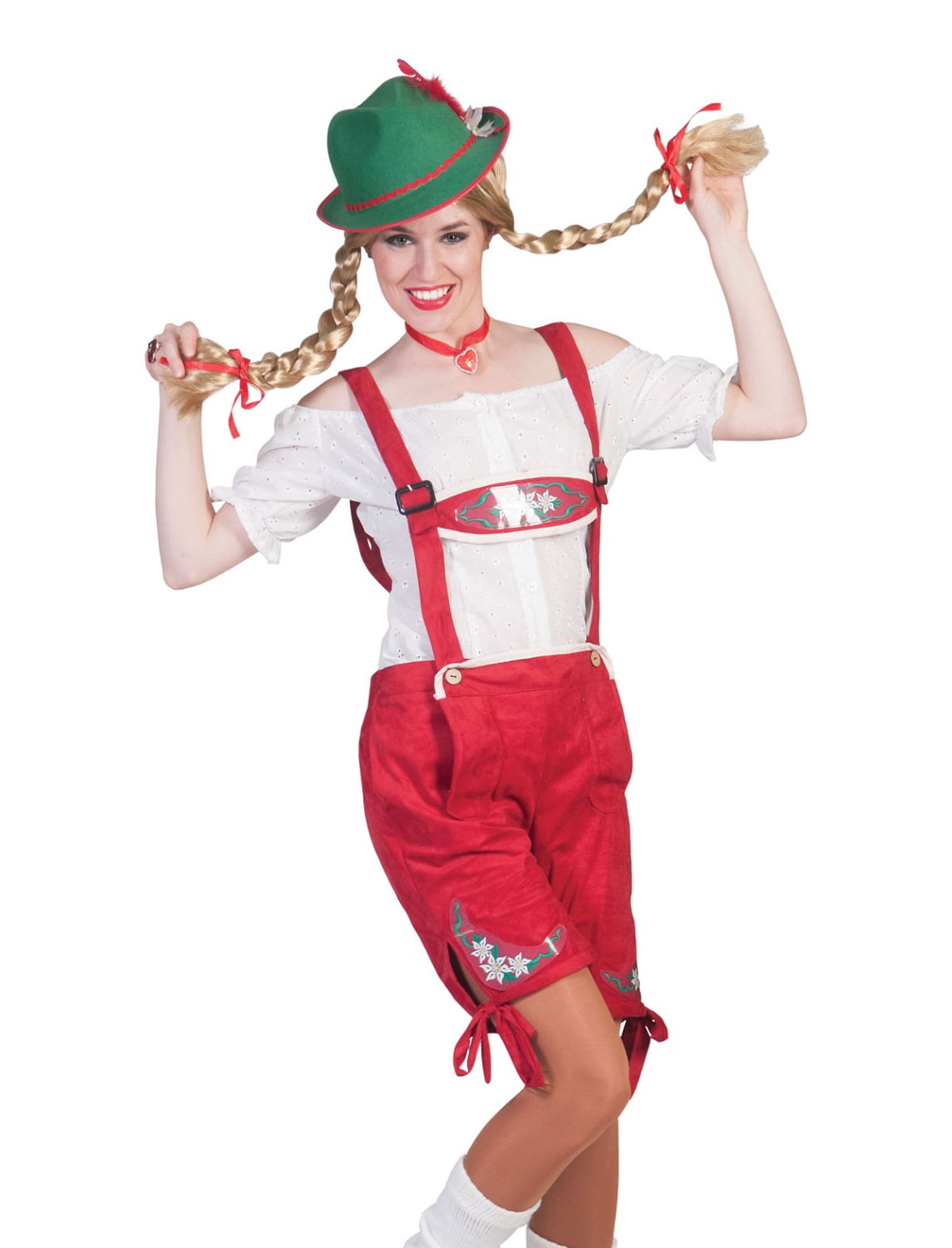 Womens Tiroler Tyrol Lederhosen Red Shorts Oktoberfest Costume Sized -