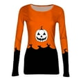 thumbnail image 5 of Halloween Shirt for Women - Happy Halloween Pumpkin Face Graphic Womens Long Sleeve Shirts Crewneck Slim Fit Tops, 5 of 5