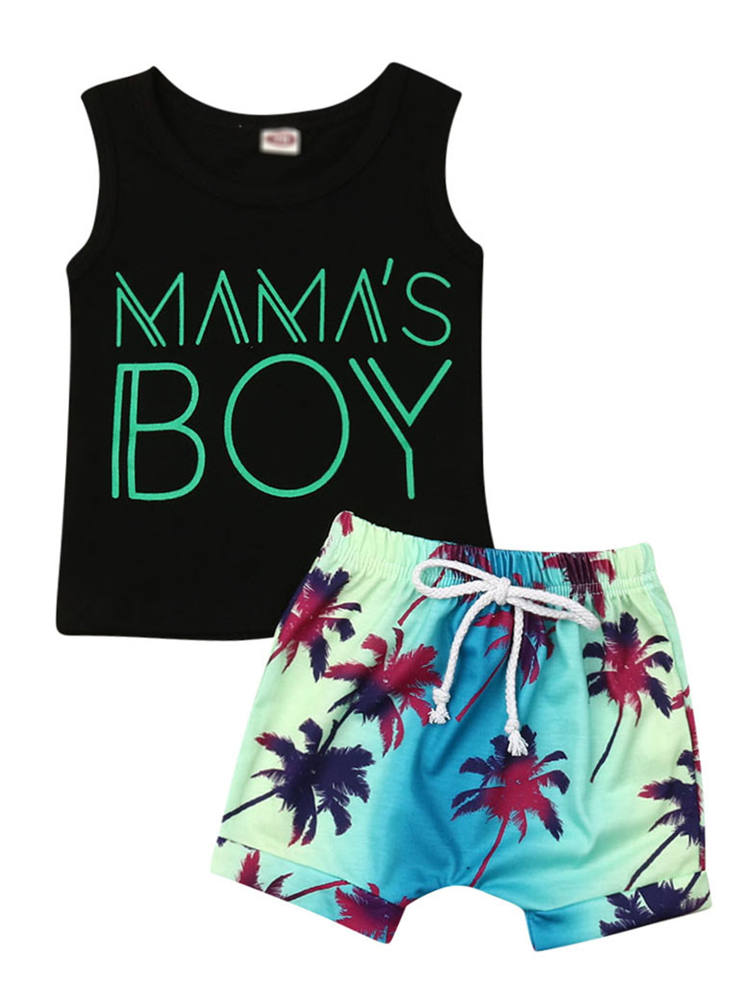 2Pcs Toddler Baby Boys Summer Clothing Sets Cute Animal Print Sleeveless Tank Tops T-Shirt+Palm Shorts Outfits