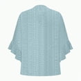 thumbnail image 4 of Women's Puff 3/4 Sleeve Shirts Casual V Neck Ruffled Blouses For Women Floral Summer Blouse Pleated Fashion Casual Tunic Tops with Single-row Adjusting Buckle on Chest, 4 of 5